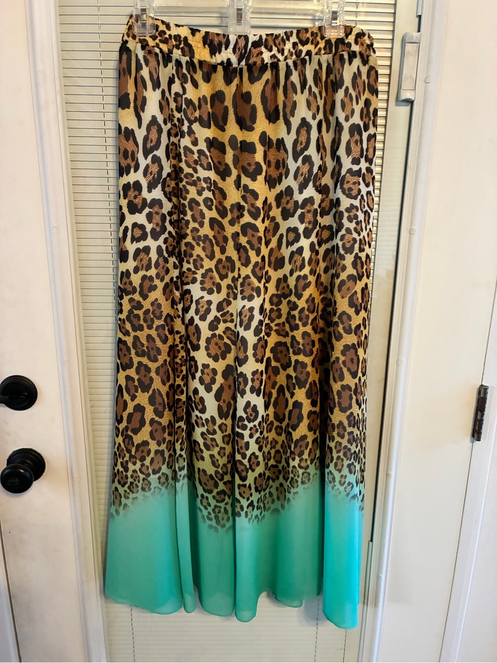 new directions Leopard Print Maxi Skirt with Turquoise Ombre